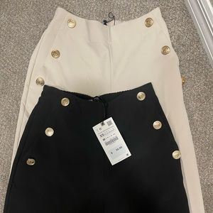 Zara Black and Beige Buttoned Straight Leg Pants
